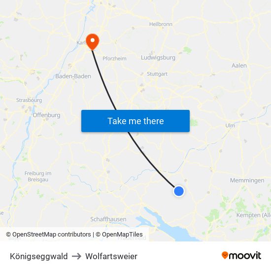 Königseggwald to Wolfartsweier map