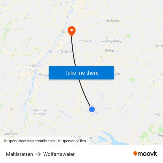 Mahlstetten to Wolfartsweier map