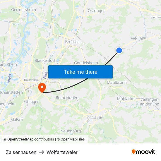 Zaisenhausen to Wolfartsweier map
