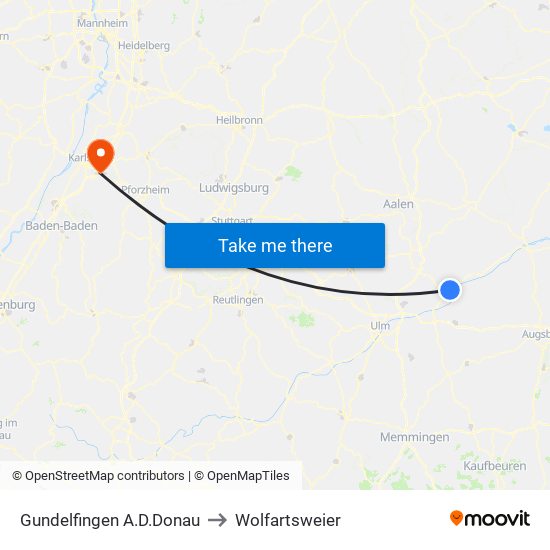 Gundelfingen A.D.Donau to Wolfartsweier map