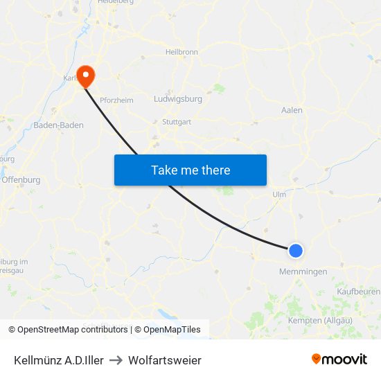Kellmünz A.D.Iller to Wolfartsweier map