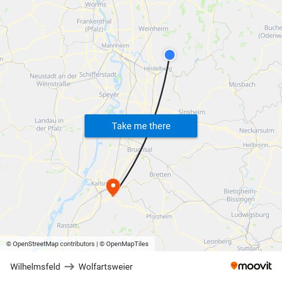 Wilhelmsfeld to Wolfartsweier map