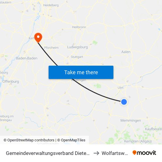 Gemeindeverwaltungsverband Dietenheim to Wolfartsweier map