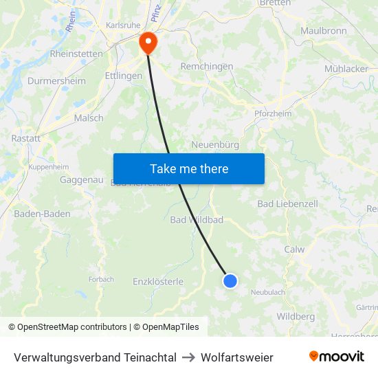 Verwaltungsverband Teinachtal to Wolfartsweier map