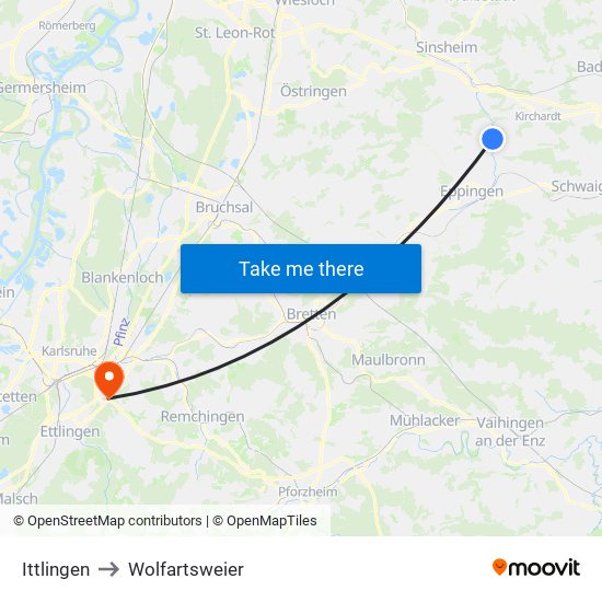 Ittlingen to Wolfartsweier map