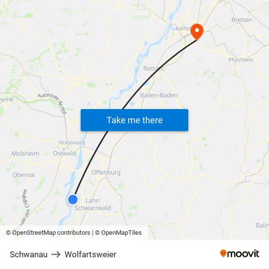 Schwanau to Wolfartsweier map