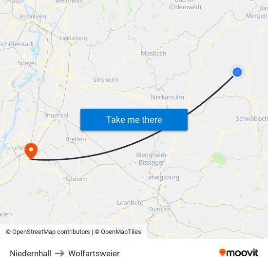 Niedernhall to Wolfartsweier map