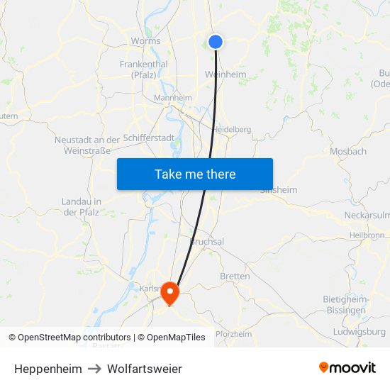 Heppenheim to Wolfartsweier map