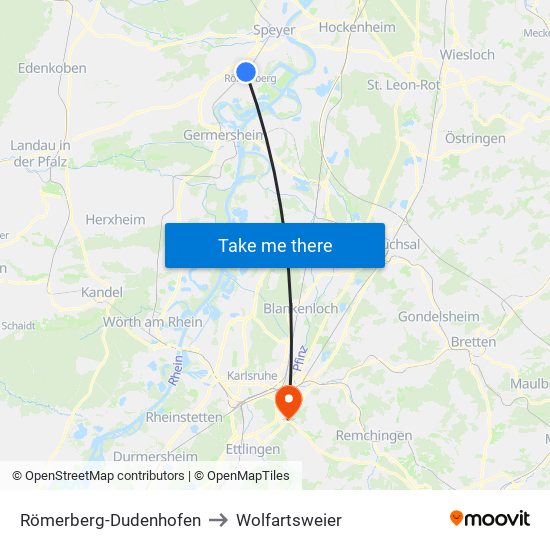 Römerberg-Dudenhofen to Wolfartsweier map