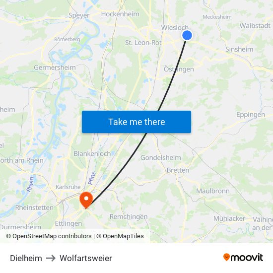 Dielheim to Wolfartsweier map