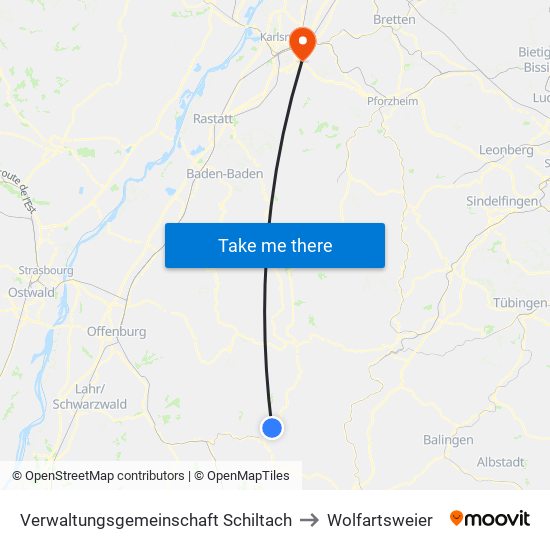 Verwaltungsgemeinschaft Schiltach to Wolfartsweier map