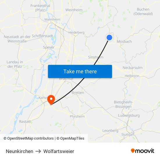 Neunkirchen to Wolfartsweier map