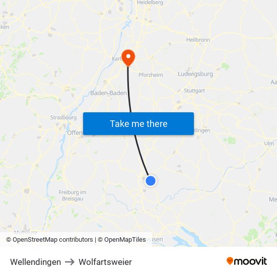 Wellendingen to Wolfartsweier map