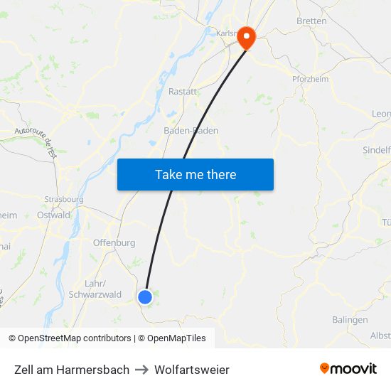 Zell am Harmersbach to Wolfartsweier map