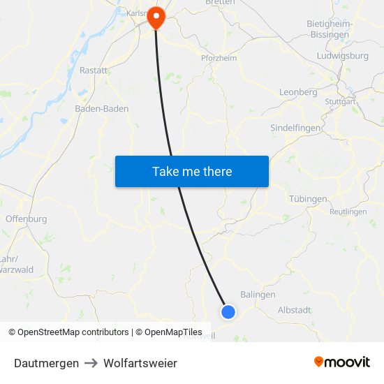 Dautmergen to Wolfartsweier map