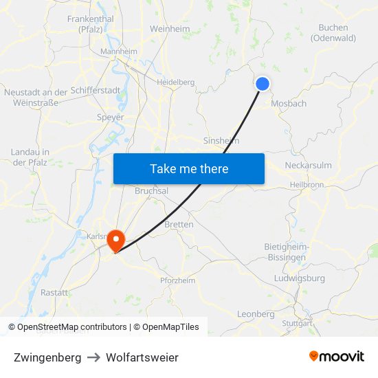 Zwingenberg to Wolfartsweier map