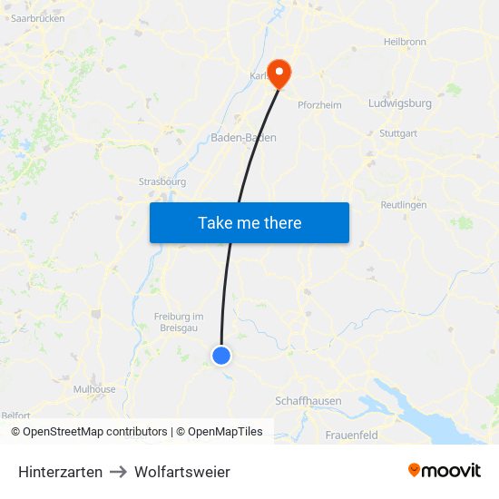 Hinterzarten to Wolfartsweier map