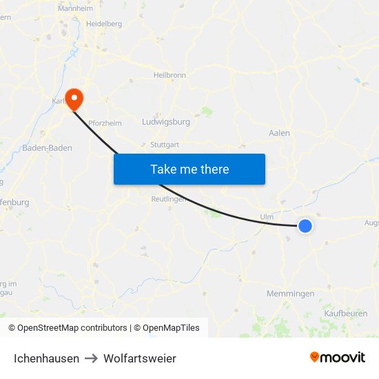 Ichenhausen to Wolfartsweier map