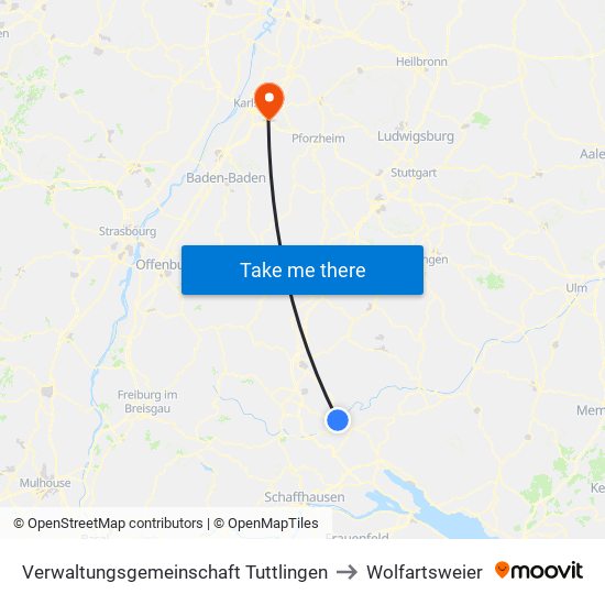 Verwaltungsgemeinschaft Tuttlingen to Wolfartsweier map