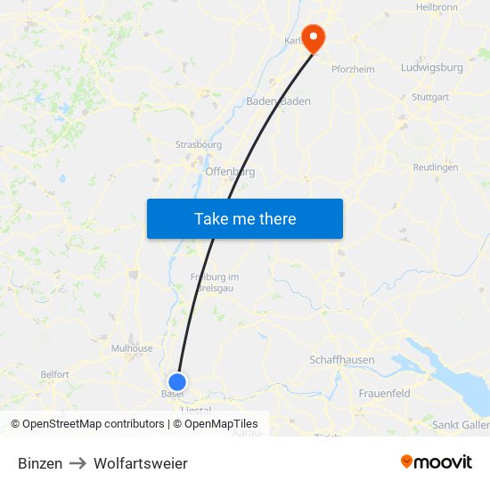 Binzen to Wolfartsweier map