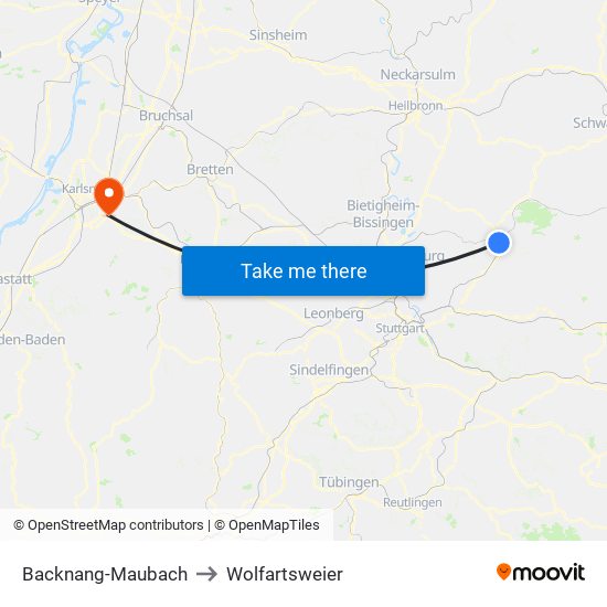 Backnang-Maubach to Wolfartsweier map