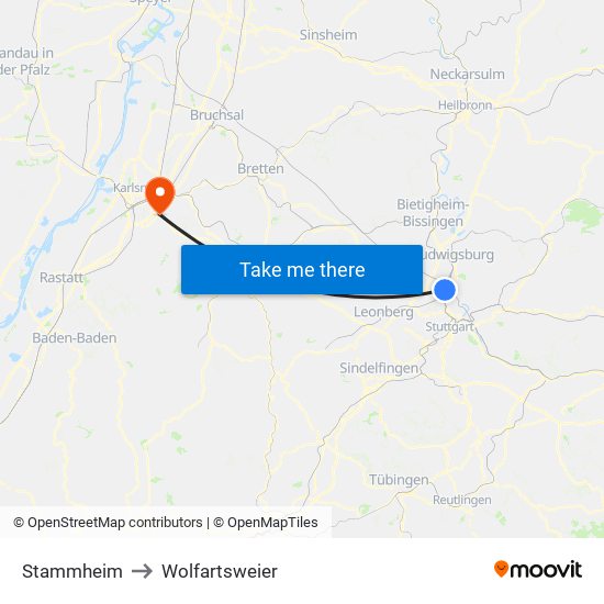 Stammheim to Wolfartsweier map