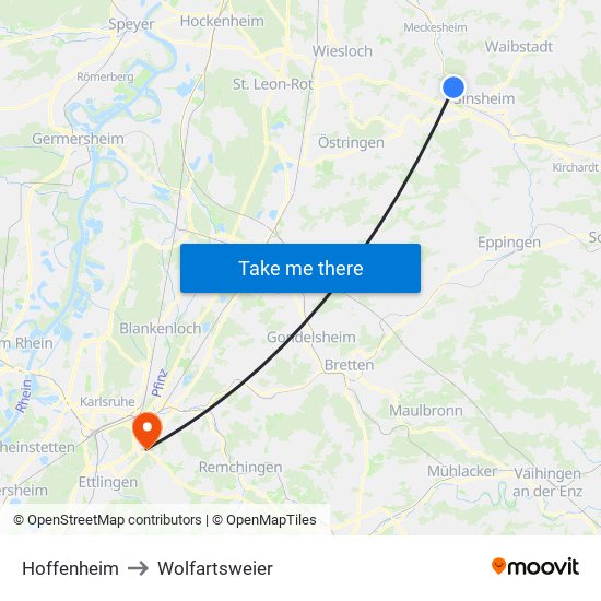 Hoffenheim to Wolfartsweier map