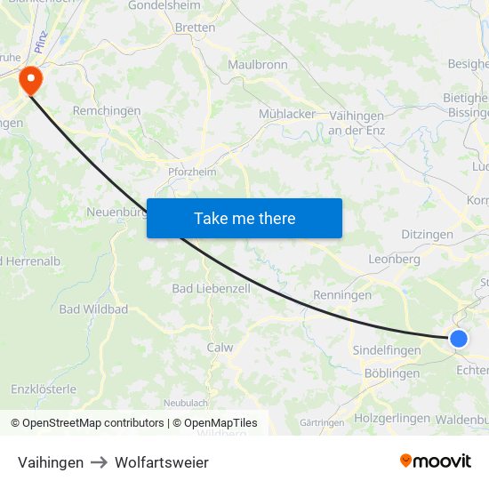 Vaihingen to Wolfartsweier map