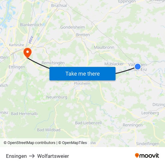 Ensingen to Wolfartsweier map