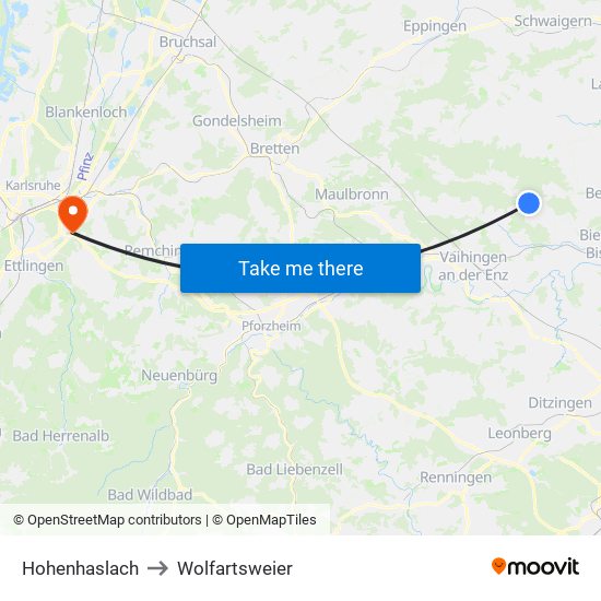 Hohenhaslach to Wolfartsweier map