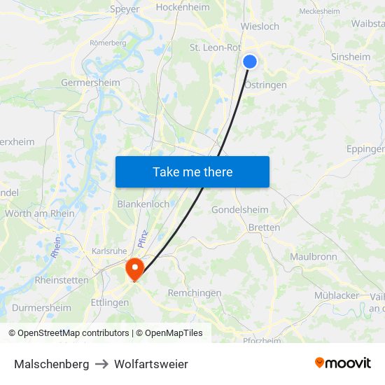Malschenberg to Wolfartsweier map