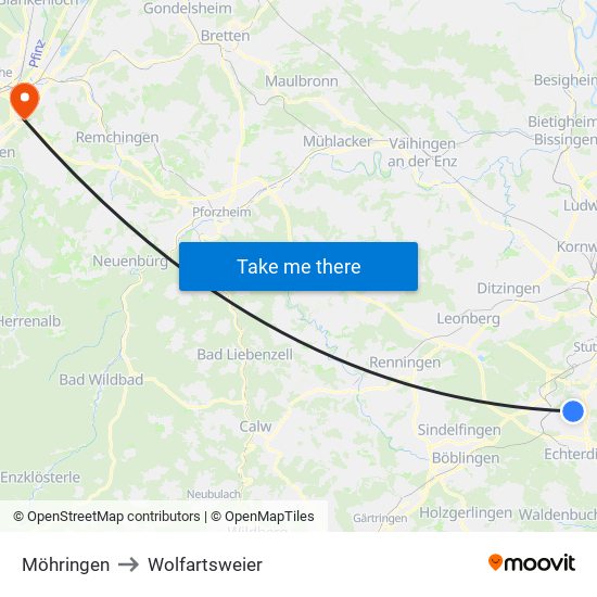Möhringen to Wolfartsweier map