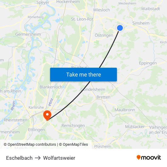 Eschelbach to Wolfartsweier map