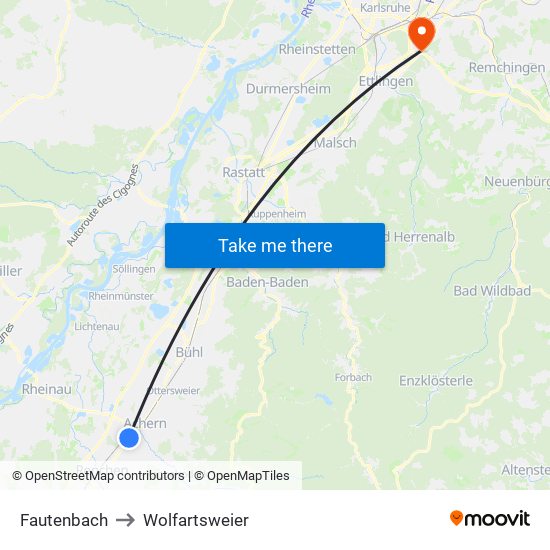 Fautenbach to Wolfartsweier map