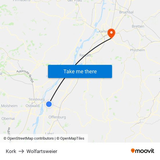 Kork to Wolfartsweier map