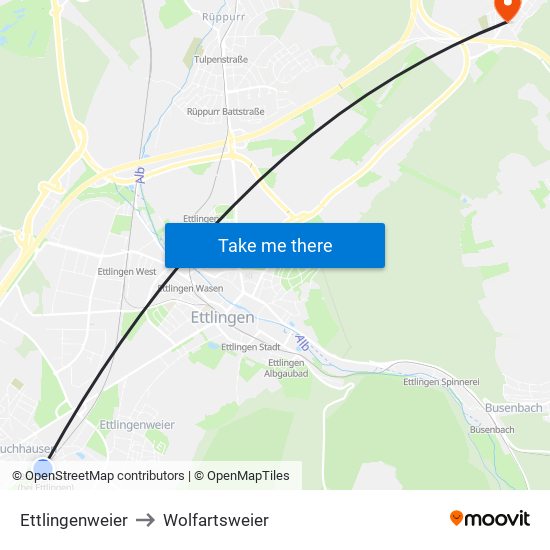 Ettlingenweier to Wolfartsweier map