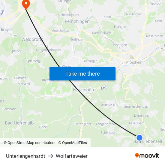 Unterlengenhardt to Wolfartsweier map
