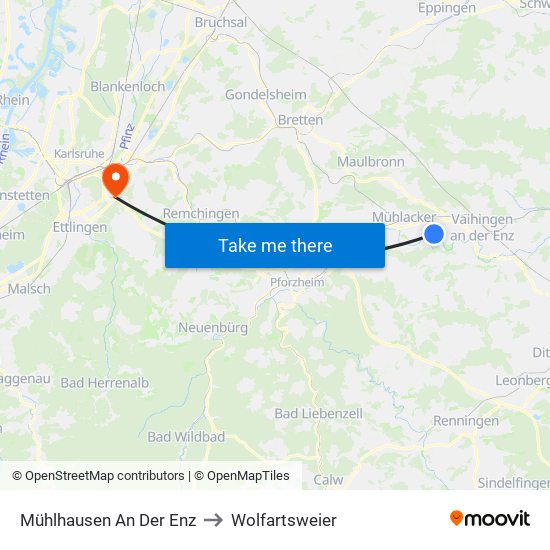 Mühlhausen An Der Enz to Wolfartsweier map