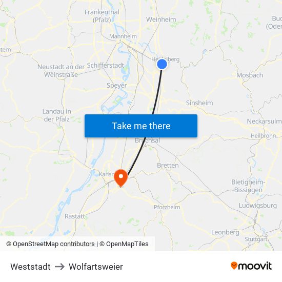 Weststadt to Wolfartsweier map