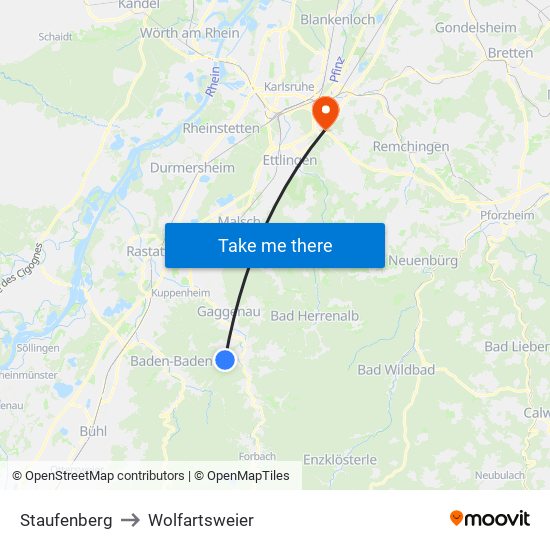 Staufenberg to Wolfartsweier map