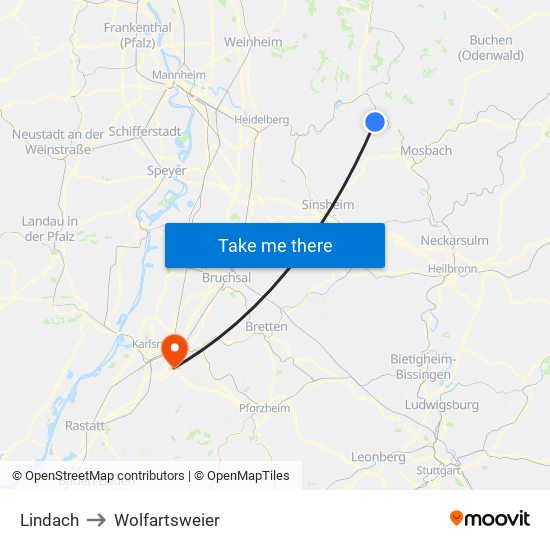 Lindach to Wolfartsweier map
