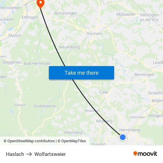 Haslach to Wolfartsweier map