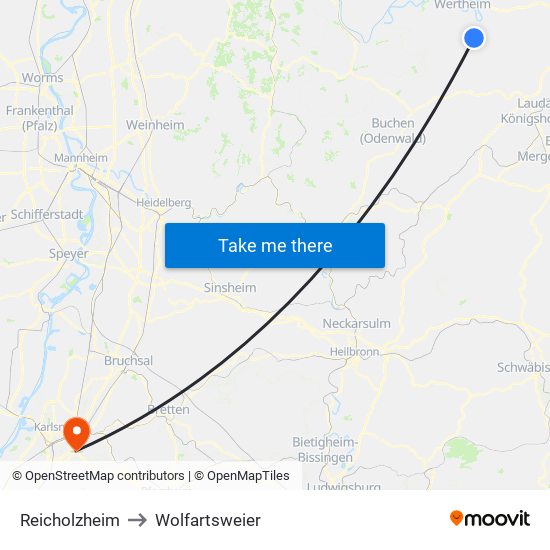 Reicholzheim to Wolfartsweier map