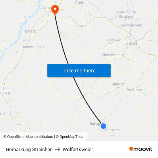 Gemarkung Streichen to Wolfartsweier map