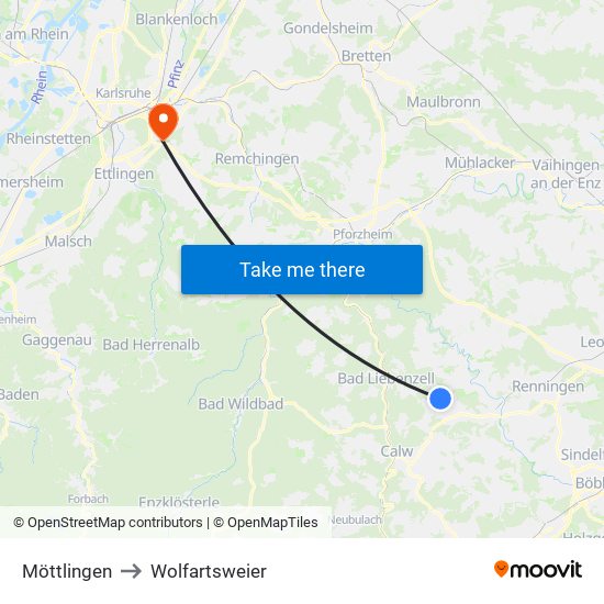 Möttlingen to Wolfartsweier map