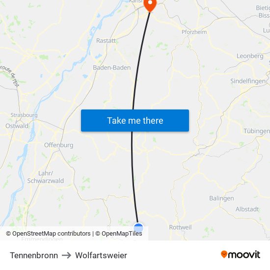 Tennenbronn to Wolfartsweier map