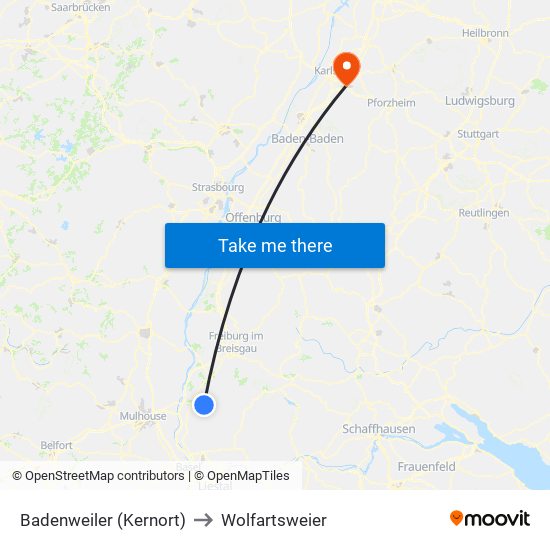 Badenweiler (Kernort) to Wolfartsweier map