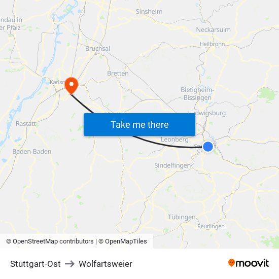 Stuttgart-Ost to Wolfartsweier map