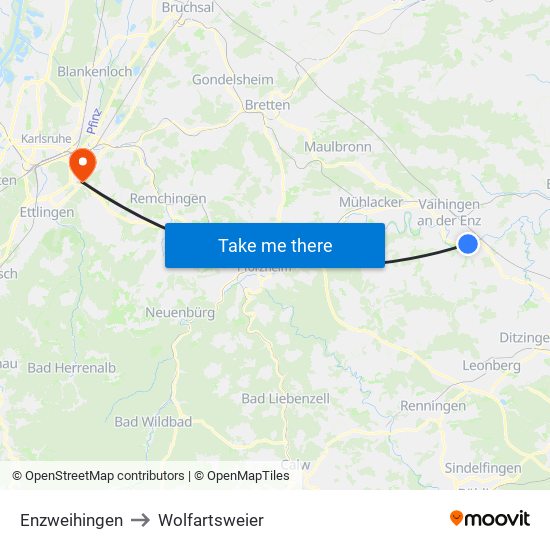 Enzweihingen to Wolfartsweier map