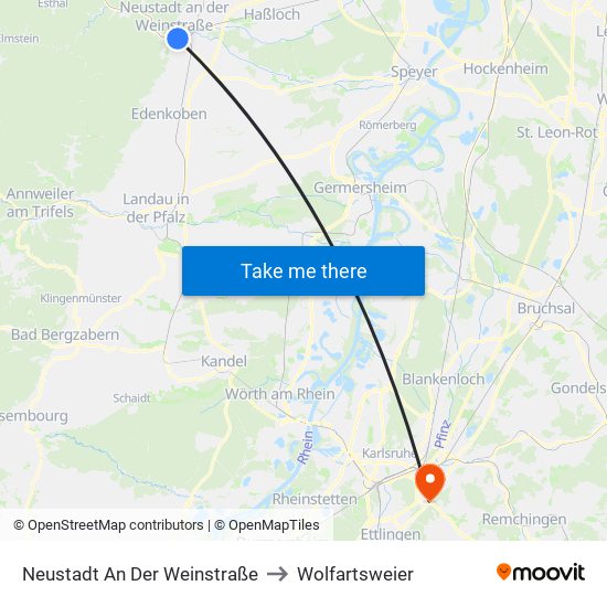 Neustadt An Der Weinstraße to Wolfartsweier map